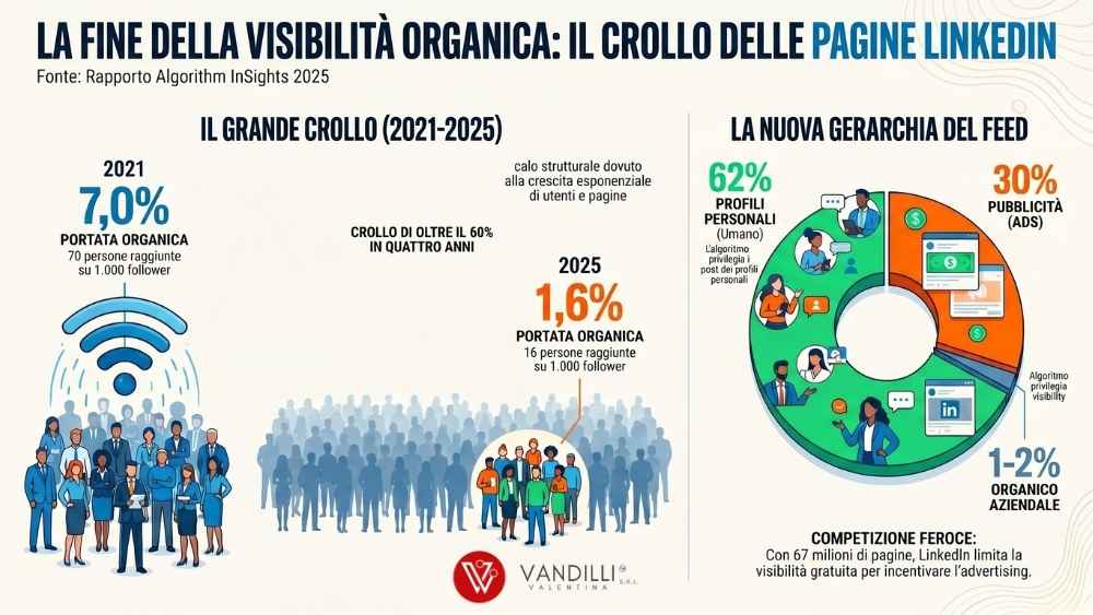Grafico visibilità organica LinkedIn 2026