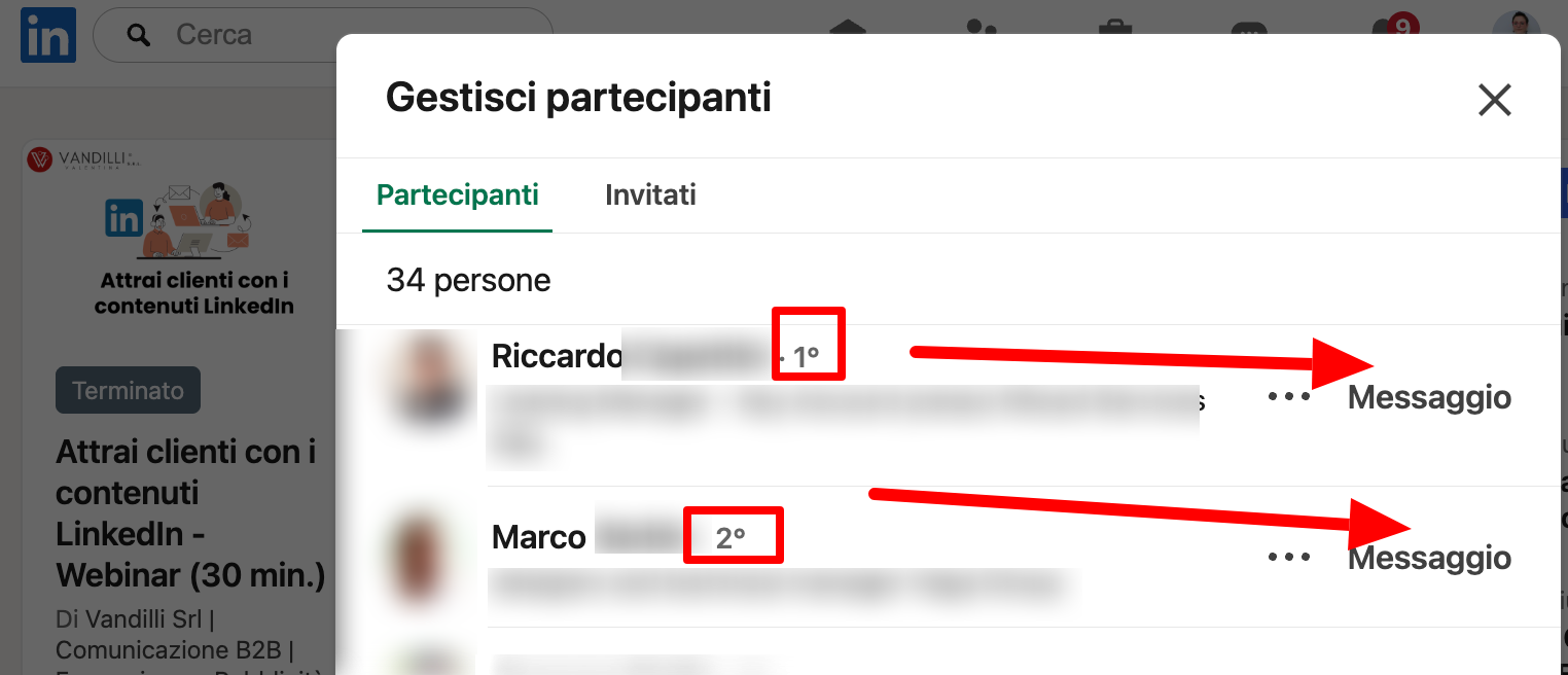 Messaggi verso chi ha partecipato ad un evento LinkedIn