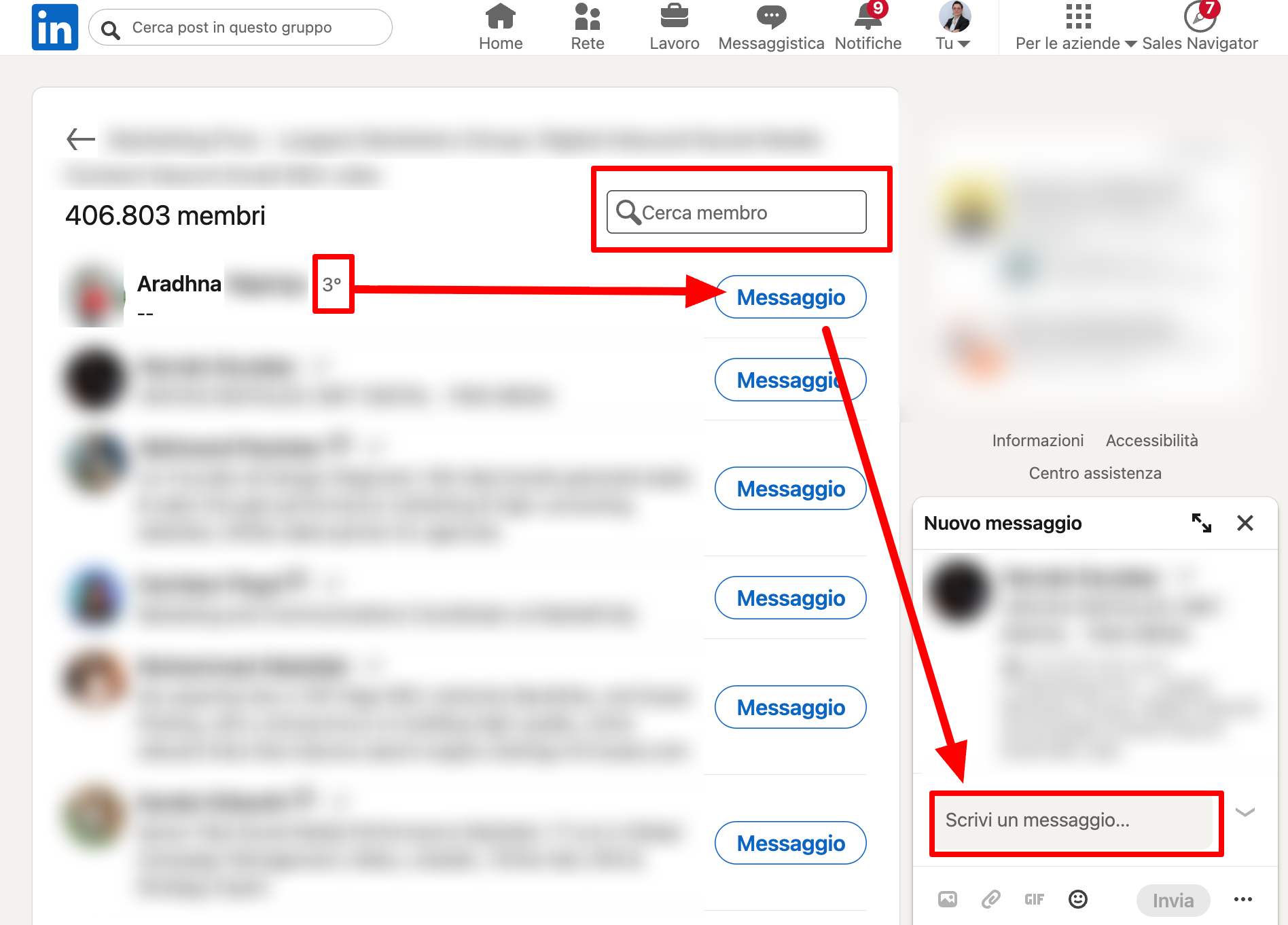 Messaggio del gruppo Linkedin