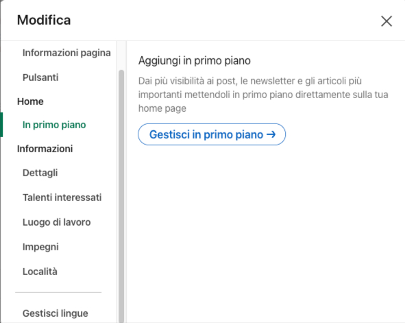 pagina vetrina linkedin info